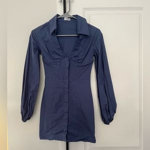 Long sleeve blue corset mini dress. Oh Polly. Size 0.